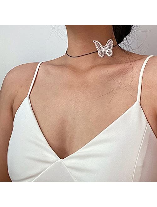 Sexy Black Lace Butterfly Chokers Necklaces for Women Summer Fashion White Transparent Chocker Club Party Jewelry New