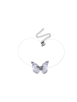 Womens Butterfly Necklace Choker Transparent Fishing Line Cute Rhinestone Butterfly Elf Fairy Necklace for Girls Kids Birthday Gift Jewelry