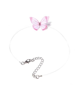 Womens Butterfly Necklace Choker Transparent Fishing Line Cute Rhinestone Butterfly Elf Fairy Necklace for Girls Kids Birthday Gift Jewelry