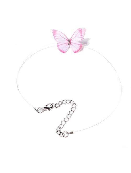 Womens Butterfly Necklace Choker Transparent Fishing Line Cute Rhinestone Butterfly Elf Fairy Necklace for Girls Kids Birthday Gift Jewelry