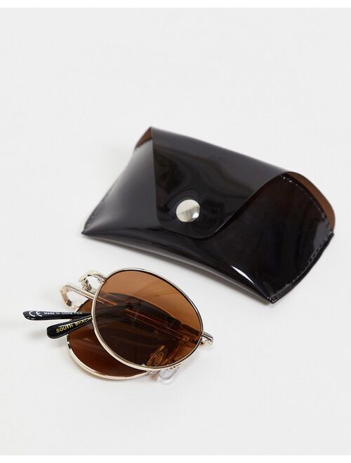 South Beach foldable sunglasses in gold with brown lens