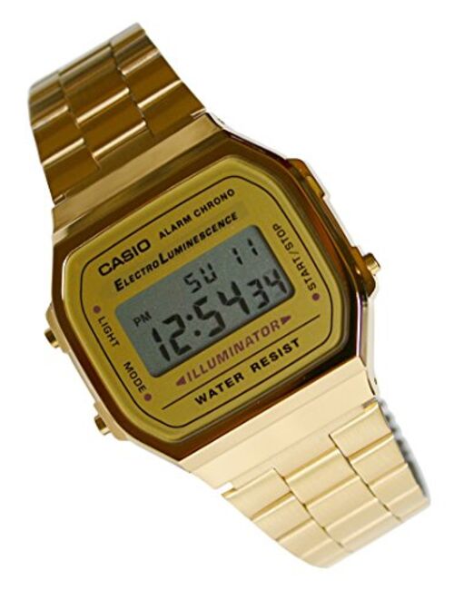 CASIO A168WG Gents-Mens Digital Chronograph Gold Tone Metal Bracelet Watch