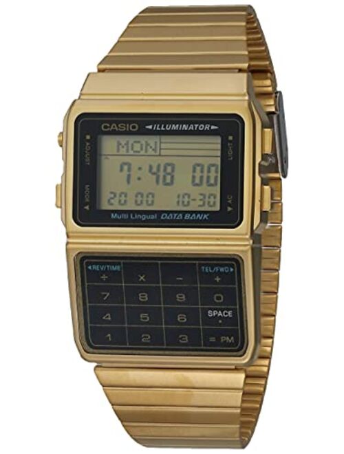 Casio DATABANK Japanese Quartz Watch with Stainless Steel Strap, Gold, 22 (Model: DBC611G-1VT)