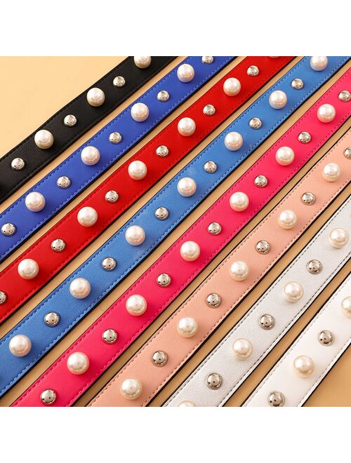 New 2021 Fashion Split Leather Shoulder Strap Colorful Bag Accessories Women Handbag Bag Strap Pearl Decoration 120cm