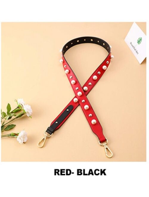 New 2021 Fashion Split Leather Shoulder Strap Colorful Bag Accessories Women Handbag Bag Strap Pearl Decoration 120cm