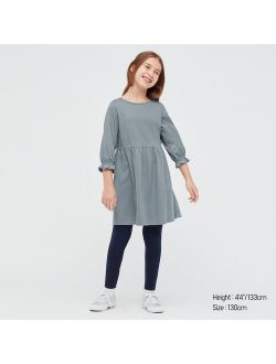 GIRLS SMOOTH COTTON 3/4-SLEEVE DRESS