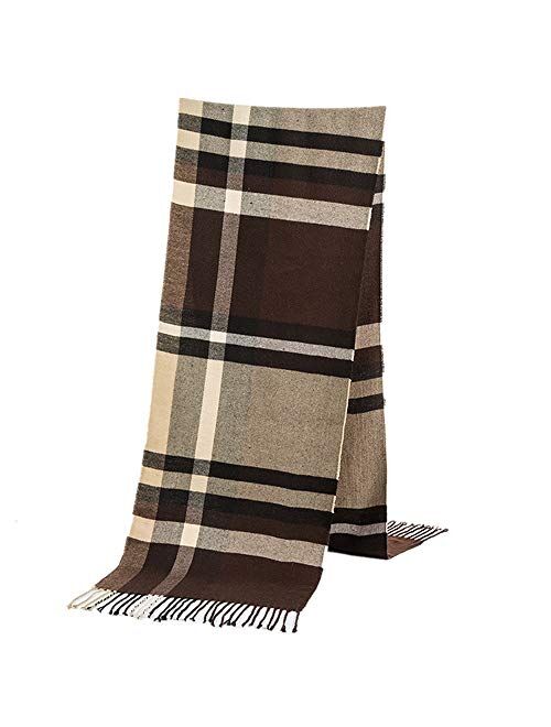 Rdylymx Men's Scarves Classic Arrival Winter Plaid Scarf Tassel Edge Soft Warm Scarf