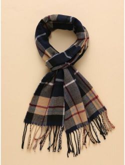 Men Fringe Hem Plaid Scarf