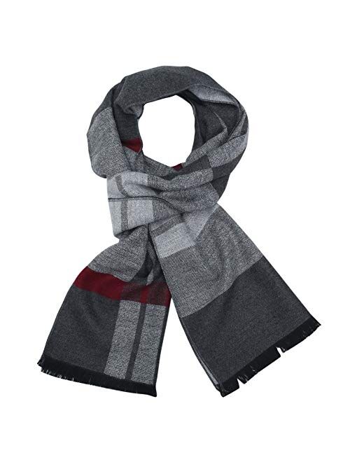 Long Cotton Scarf for Men - Warm Fringe Plaid Scarves With Luxurious Gift Box