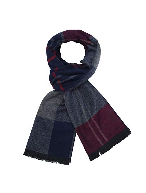 Long Cotton Scarf for Men - Warm Fringe Plaid Scarves With Luxurious Gift Box