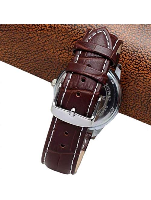 Strapseeker Roosevelt Genuine Top Grain Calf Leather Watch Band -Alligator Grain Embossed Leather Replacement Watch Straps-Watch Straps for Men & Women- Black & Brown Wat