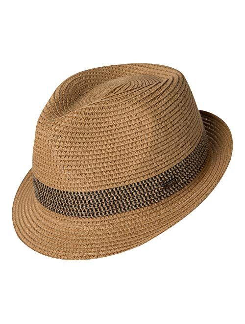 Fancet Packable Straw Fedora Panama Sun Summer Beach Hat Cuban Trilby Men Women 55-64cm