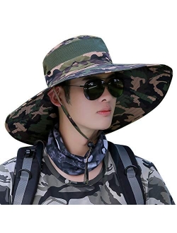 Super Wide Brim Men Fishing Sun Hats, Garden Outdoor Travel Bucket Cap, Hiking Safari Boonie Hat