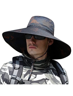 Super Wide Brim Men Fishing Sun Hats, Garden Outdoor Travel Bucket Cap, Hiking Safari Boonie Hat