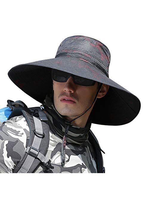 Super Wide Brim Men Fishing Sun Hats, Garden Outdoor Travel Bucket Cap, Hiking Safari Boonie Hat