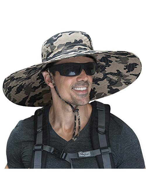 Super Wide Brim Men Fishing Sun Hats, Garden Outdoor Travel Bucket Cap, Hiking Safari Boonie Hat