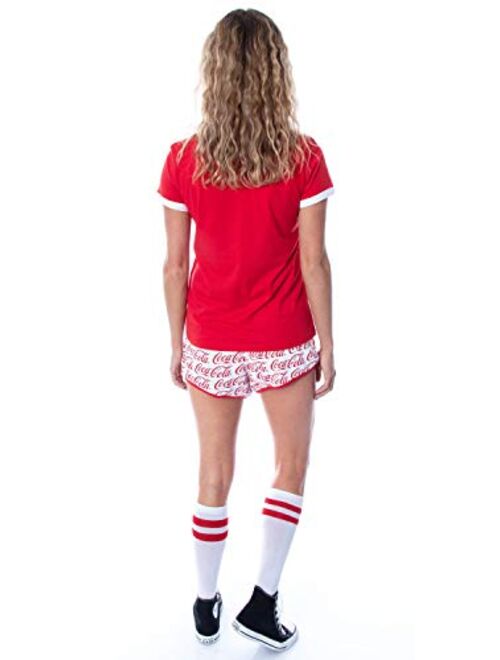 Coca-Cola Coke Women's 3 Piece Matching Pajama Set - Boxer Shorts, Shirt, And Slipper Socks