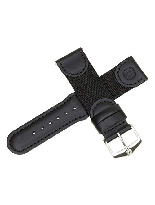 New 20mm Wenger Swiss Army Genuine Black Leather Strap Black Nylon Watch Band