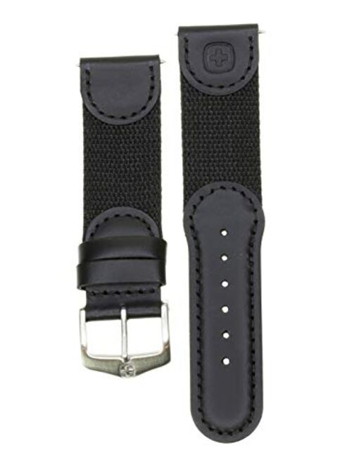 New 20mm Wenger Swiss Army Genuine Black Leather Strap Black Nylon Watch Band