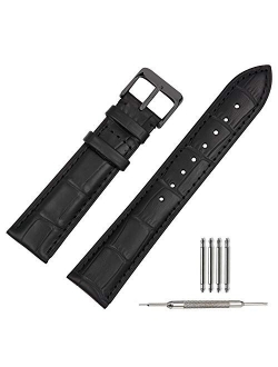 TStrap Leather Watch Bands 20mm – Black Calfskin Watch Straps Replacement - Alligator Grain Watch Band for Men Ladies - Smart Watch Bracelet Clasp Buckle – 18mm 19mm 21mm