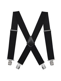 Fasker Mens Suspenders X-Back 2" Wide Adjustable Solid Straight Clip Suspenders