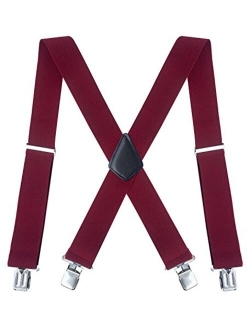 Fasker Mens Suspenders X-Back 2" Wide Adjustable Solid Straight Clip Suspenders