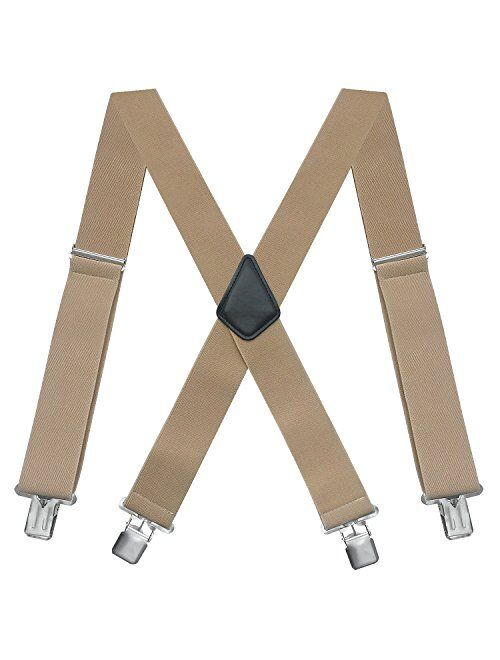 Fasker Mens Suspenders X-Back 2" Wide Adjustable Solid Straight Clip Suspenders