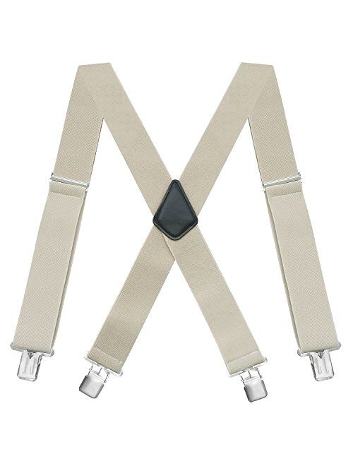 Fasker Mens Suspenders X-Back 2" Wide Adjustable Solid Straight Clip Suspenders