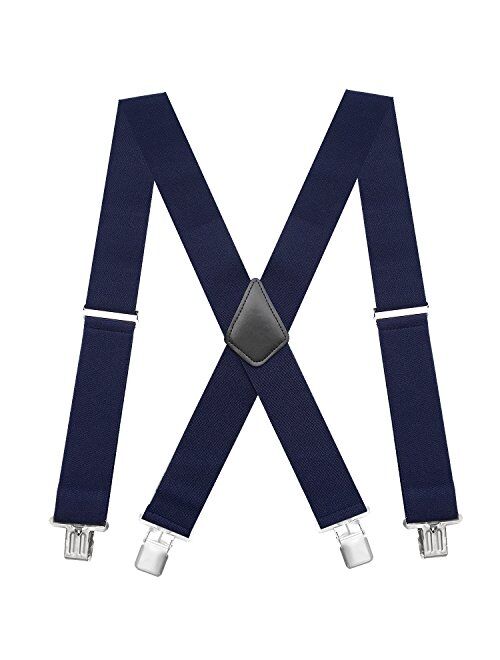 Fasker Mens Suspenders X-Back 2" Wide Adjustable Solid Straight Clip Suspenders