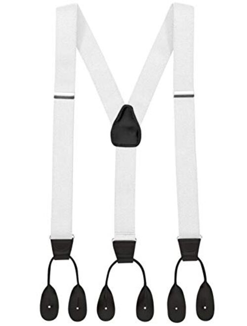 Hold'Em Suspenders for Men Y-Back Leather Trimmed Button End Tuxedo Suspenderss Many colors and designs