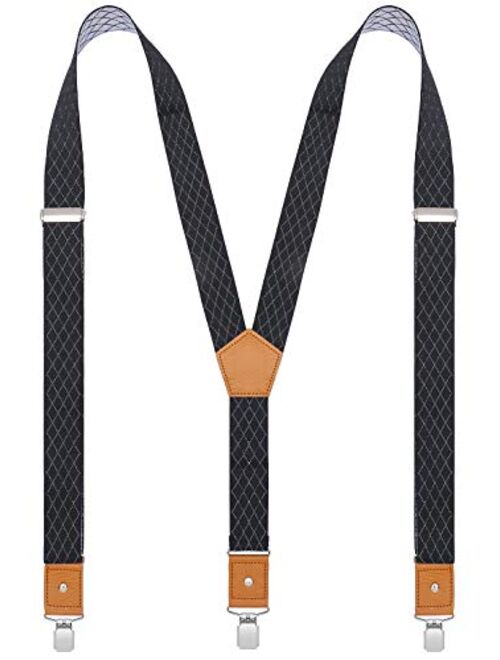 BODY STRENTH Mens Suspenders Adjustable Y Back Elastic with Strong Clips