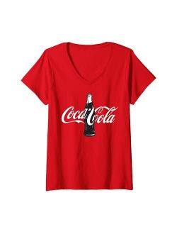 Womens Coca Cola Single Glass Bottle V-Neck T-Shirt