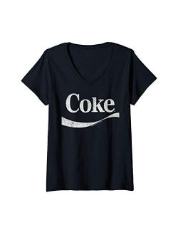 Womens Coca-Cola Distressed Original Logo V-Neck T-Shirt