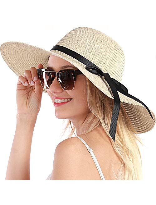 Womens Straw Hat Sun Hat for Women Beach Cap Summer Hats UV Protection UPF50+