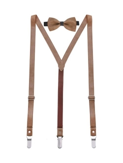 Mio Marino Men's Suede Leather Suspenders Bow Tie Set