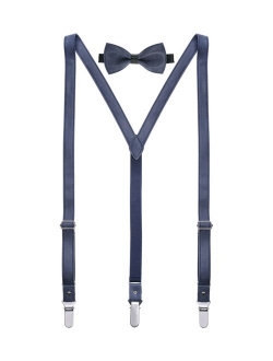 Mio Marino Men's Suede Leather Suspenders Bow Tie Set