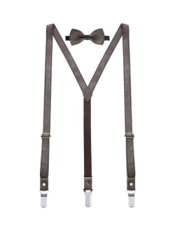 Mio Marino Men's Suede Leather Suspenders Bow Tie Set