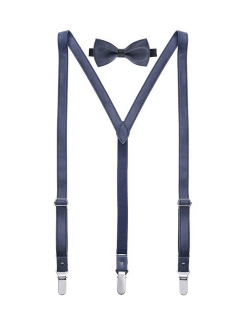 Mio Marino Men's Suede Leather Suspenders Bow Tie Set