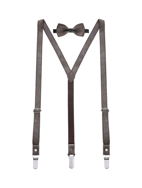 Mio Marino Men's Suede Leather Suspenders Bow Tie Set