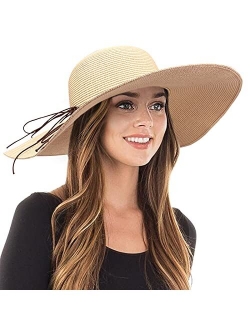 Womens Big Bowknot Straw Hat Floppy Foldable Roll up Beach Cap Sun Hat UPF 50+