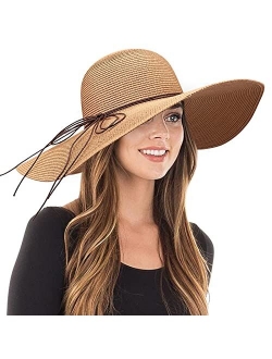 Womens Big Bowknot Straw Hat Floppy Foldable Roll up Beach Cap Sun Hat UPF 50+