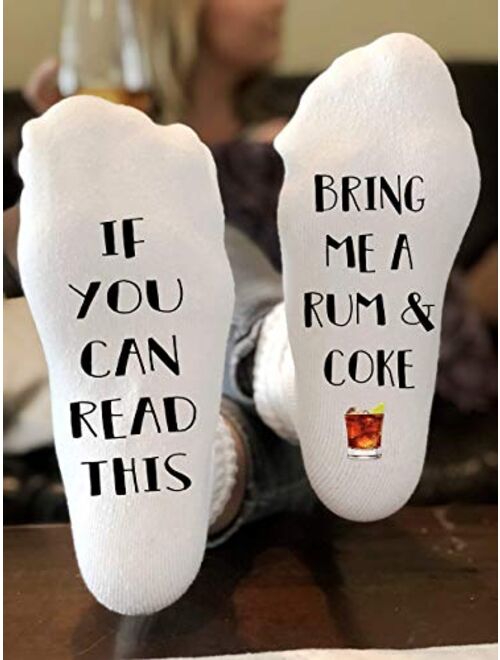 If You Can Read This Bring Me A Rum and Coke Socks Novelty Funky Crew Socks Men Women Christmas Gifts Cotton Slipper Socks