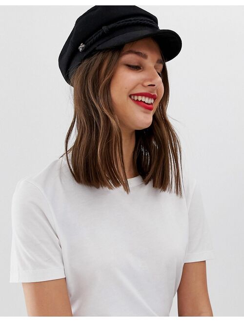 Asos Design high crown wool baker boy hat