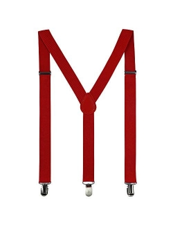 Wizland Men's Suspender Adult Suspender Solid Straight Clip Adjustable Suspender Wide Band with Heavy Duty Metal Clips