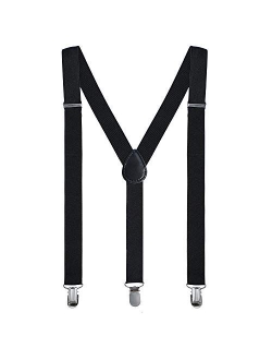 Wizland Men's Suspender Adult Suspender Solid Straight Clip Adjustable Suspender Wide Band with Heavy Duty Metal Clips