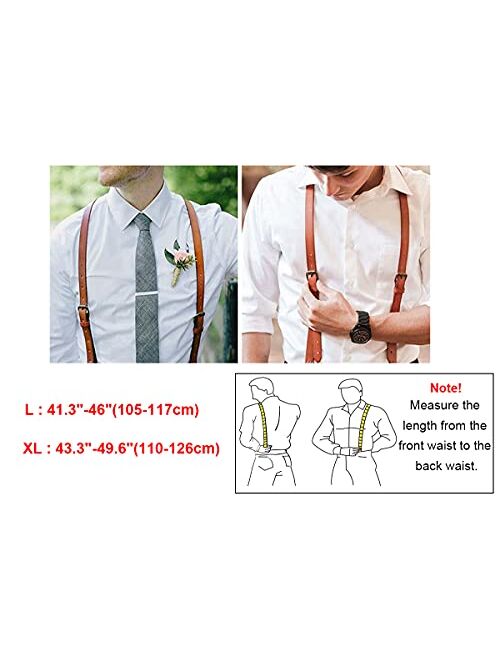 Leather Suspenders for Men Y Back Design Adjustable Suspender with 3 Metal Snap Hooks Groomsmen Gift Wedding Brown