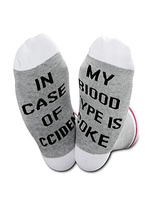 TSOTMO 2 Pairs Coke Drink Socks In Case Of Accident My Blood Type Is Coke Socks Trending Design Socks