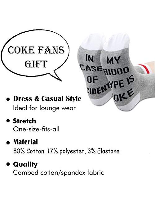 TSOTMO 2 Pairs Coke Drink Socks In Case Of Accident My Blood Type Is Coke Socks Trending Design Socks