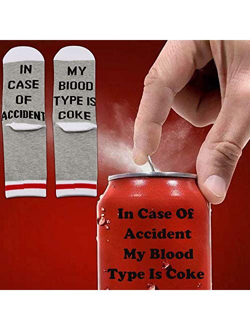 TSOTMO 2 Pairs Coke Drink Socks In Case Of Accident My Blood Type Is Coke Socks Trending Design Socks