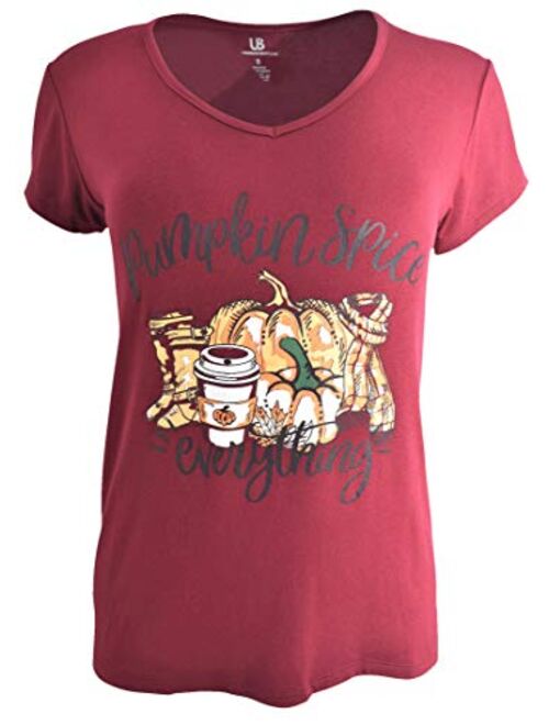 Womens Autumn Leaves and Pumpkin Please Thanksgiving Short Sleeved T Shirt